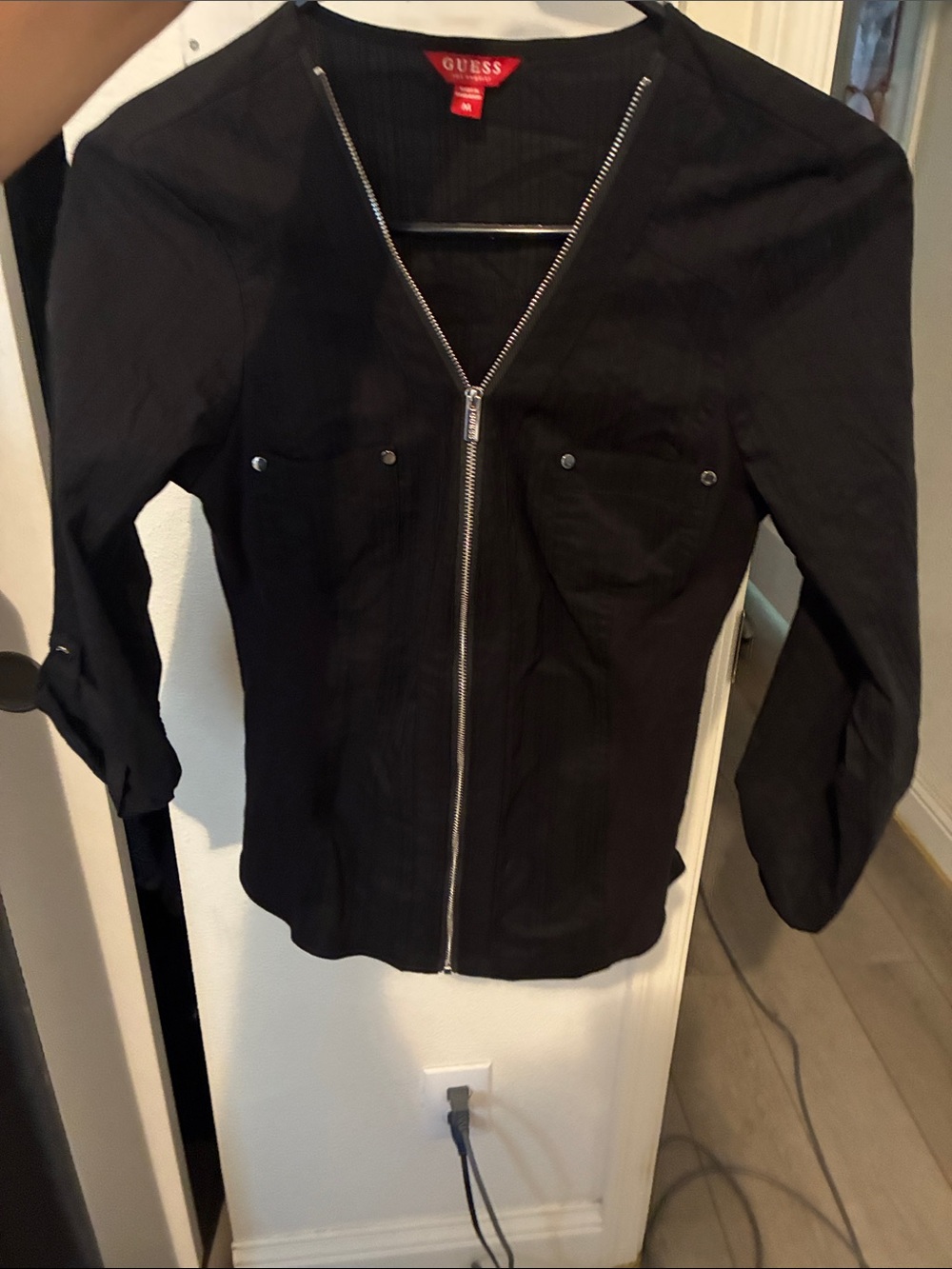Guess Black V-Neck Zip Front Jacket